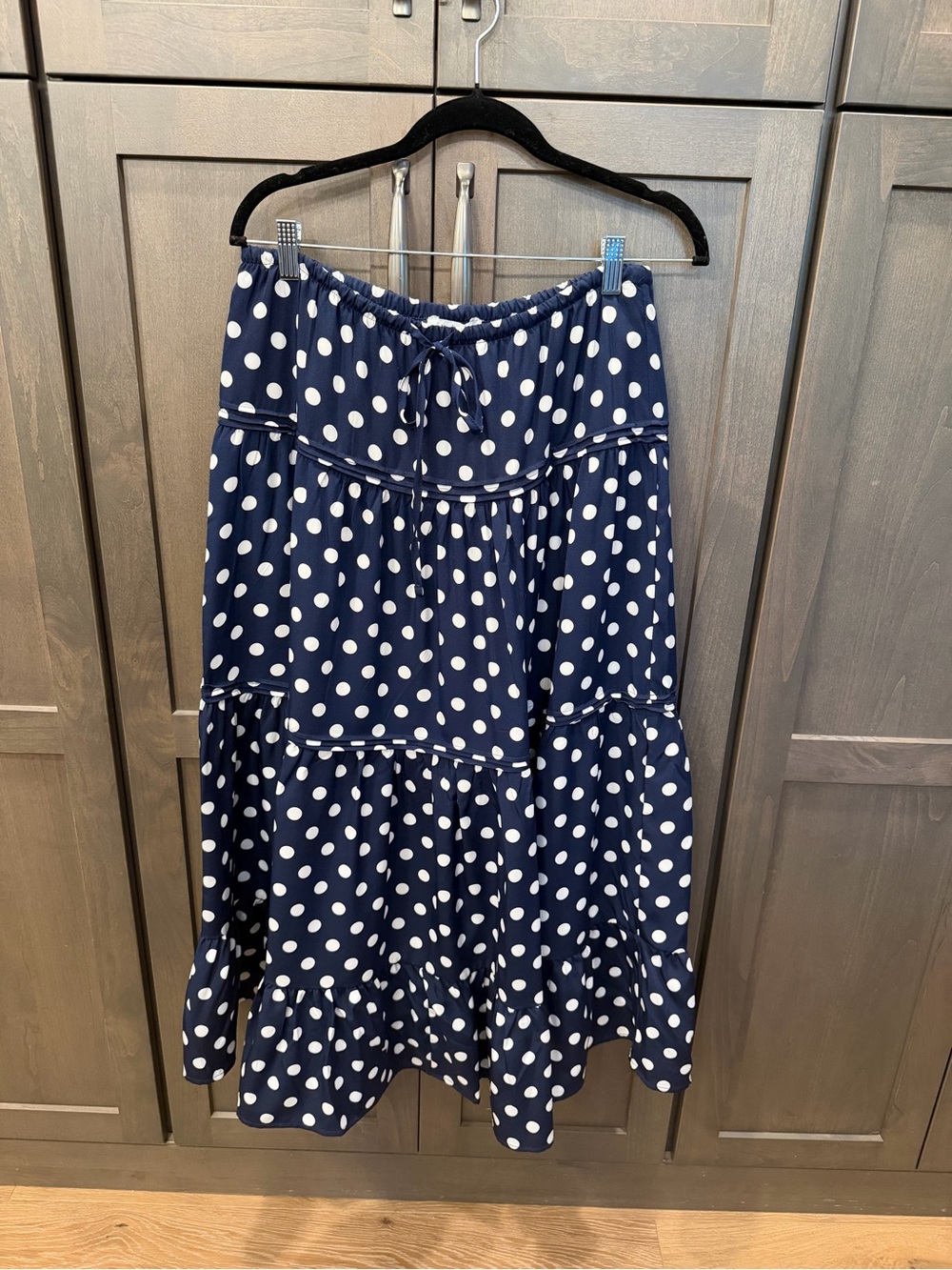 HYFVE Polka Dot Navy Tiered Midi Skirt